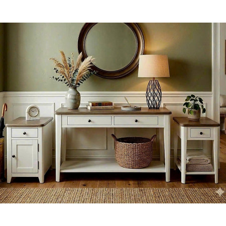 P2728 Collection 01 : Bộ 3 Bàn Trang Trí - Màu Trắng + Nâu